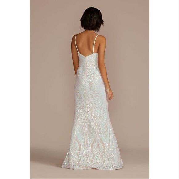 Jules‎ & Cleo Iridescent Sequin Mermaid Sheath Maxi Dress White Juniors 2 - Picture 5 of 16